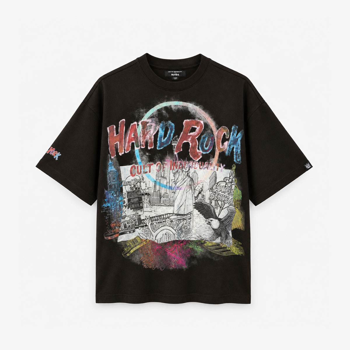 Hard Rock x Cult Icons Mural Boxy Oversized Tee in Gunmetal Gray image number 2